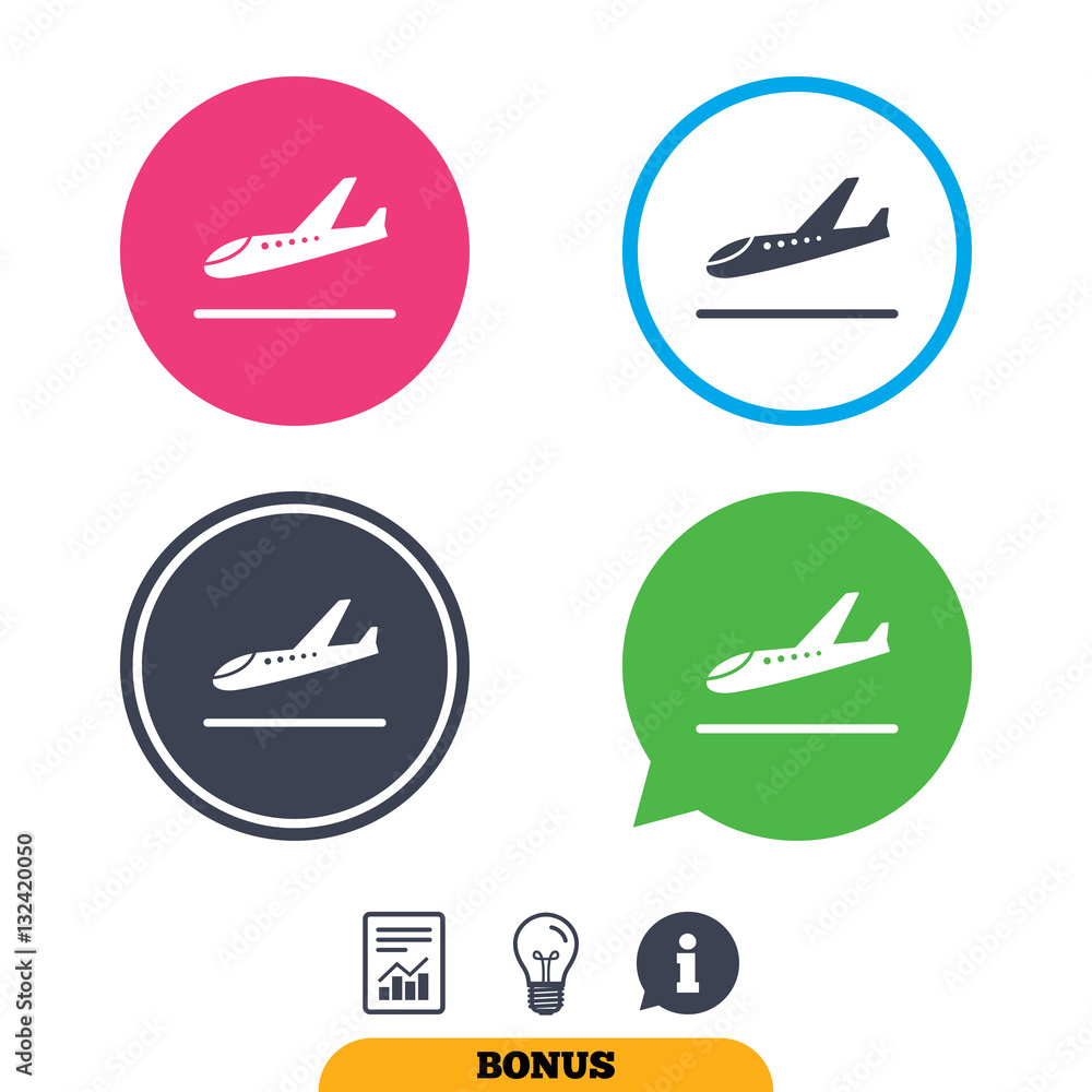 Plane landing icon. Airplane transport symbol. Plane landing icon. Airplane transport symbol.