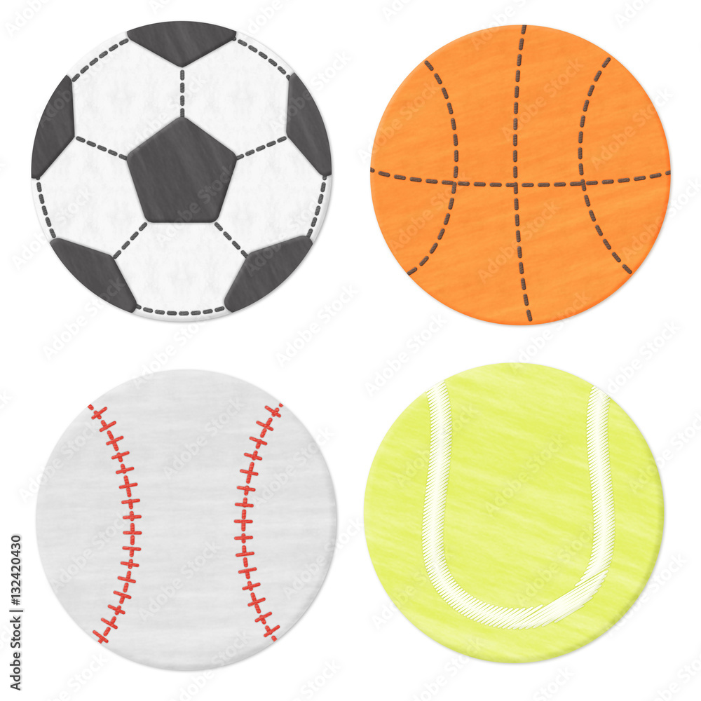 フェルトワッペン風のサッカー 野球 バスケ テニスのボールモチーフ 白背景 Stock イラスト Adobe Stock