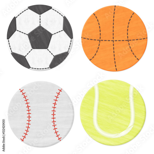 フェルトワッペン風のサッカー 野球 バスケ テニスのボールモチーフ 白背景 Stock Illustration Adobe Stock