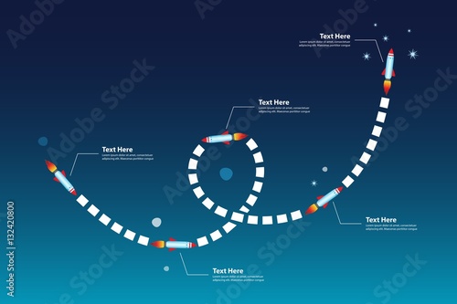 Startup - Route to Success. Rocket path Timeline. Vector infographics.