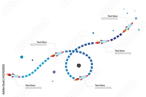 Startup - Route to Success. Rocket path Timeline. Vector infographics.