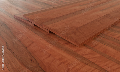 Parquet examples on wooden floor - 3D Rendering