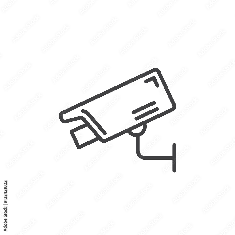 Surveillance camera line icon, outline vector sign, linear pictogram isolated on white. Symbol, logo illustration Surveillance camera line icon, outline vector sign, linear pictogram isolated on white. Symbol, logo illustration