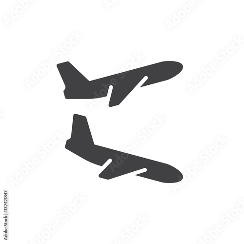 Plane landing, takeoff icon vector, filled flat sign, solid pictogram isolated on white. Flight departures, arrivals symbol, logo illustration