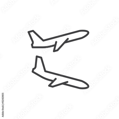 Plane landing, takeoff line icon, outline vector sign, linear pictogram isolated on white. Flight departures, arrivals symbol, logo illustration