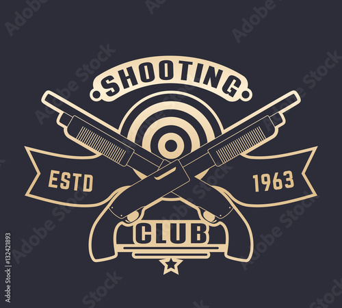 Shooting club logo with guns, two crossed shotguns, gold over dark