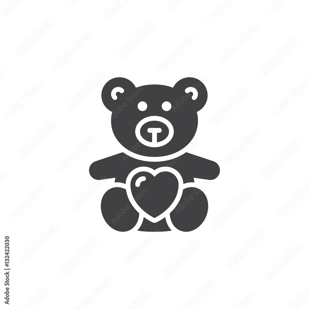 Teddy bear soft toy with heart icon vector, filled flat sign, solid pictogram isolated on white. Symbol, logo illustration Teddy bear soft toy with heart icon vector, filled flat sign, solid pictogram isolated on white. Symbol, logo illustration
