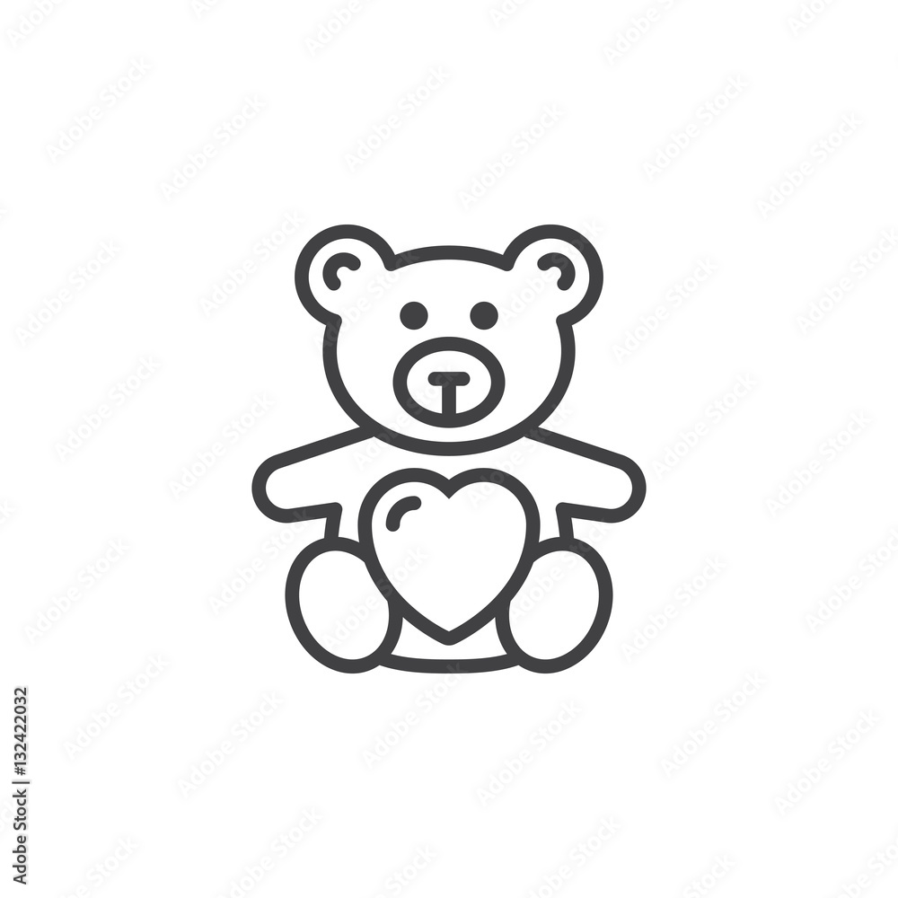 Teddy bear soft toy with heart line icon, outline vector sign, linear  pictogram isolated on white. Symbol, logo illustration Stock Vector | Adobe  Stock