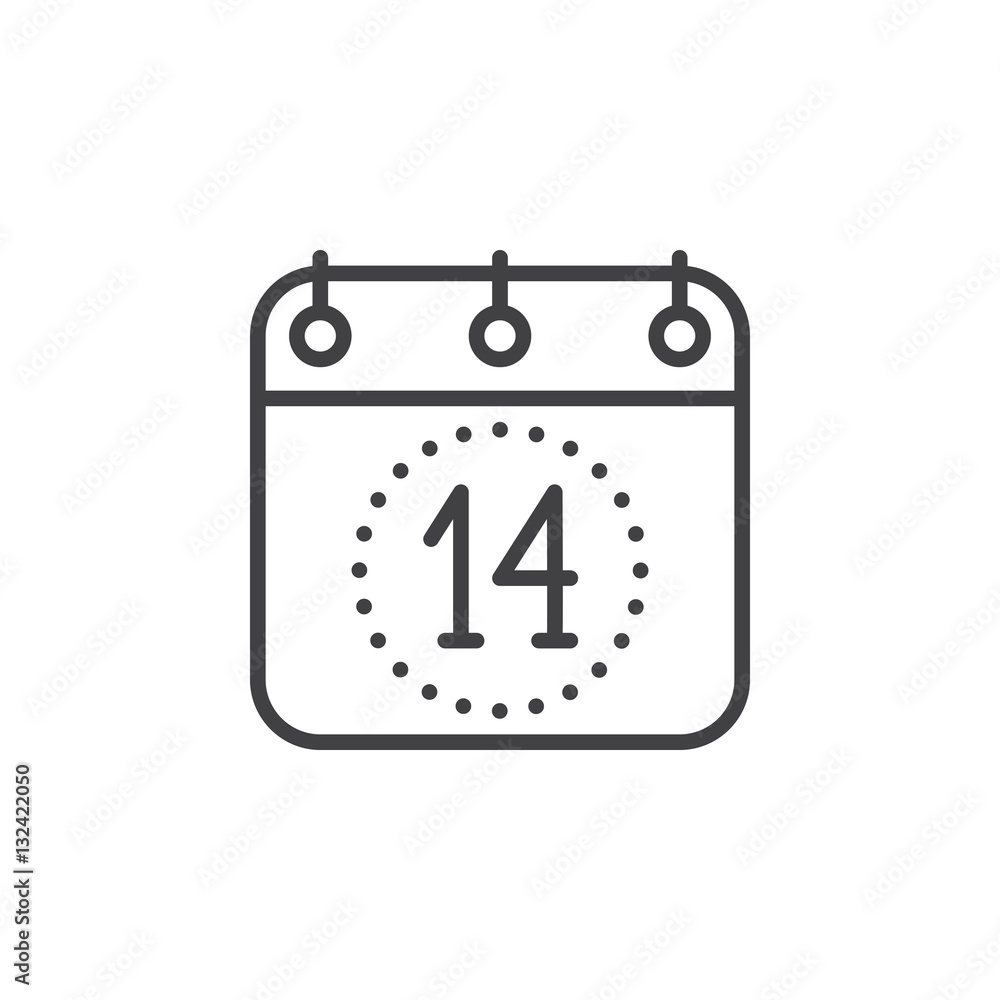 Calendar, Fourteenth of December line icon, outline vector sign, linear pictogram isolated on white. Valentines day symbol, logo illustration Calendar, Fourteenth of December line icon, outline vector sign, linear pictogram isolated on white. Valentines day symbol, logo illustration