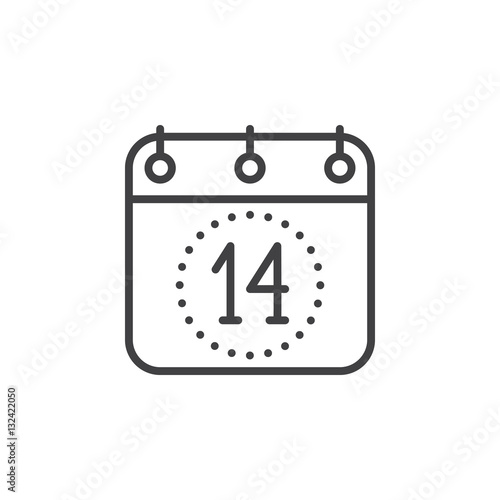 Calendar, Fourteenth of December line icon, outline vector sign, linear pictogram isolated on white. Valentines day symbol, logo illustration