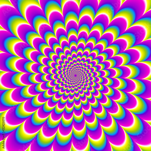 Iridescent background with spirals. Optical expansion illusion.