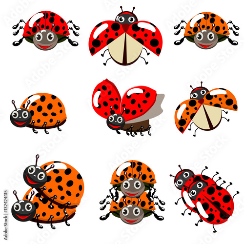 Cute colorful ladybugs clip art collection isolated on white background © chanjaok1