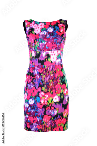 women's colourful dress with floral print isolated on white back