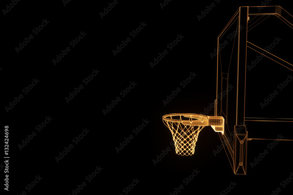 Basket Basketball in Wireframe Hologram Style. Nice 3D Render

