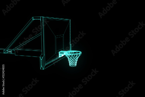 Basket Basketball in Wireframe Hologram Style. Nice 3D Render  