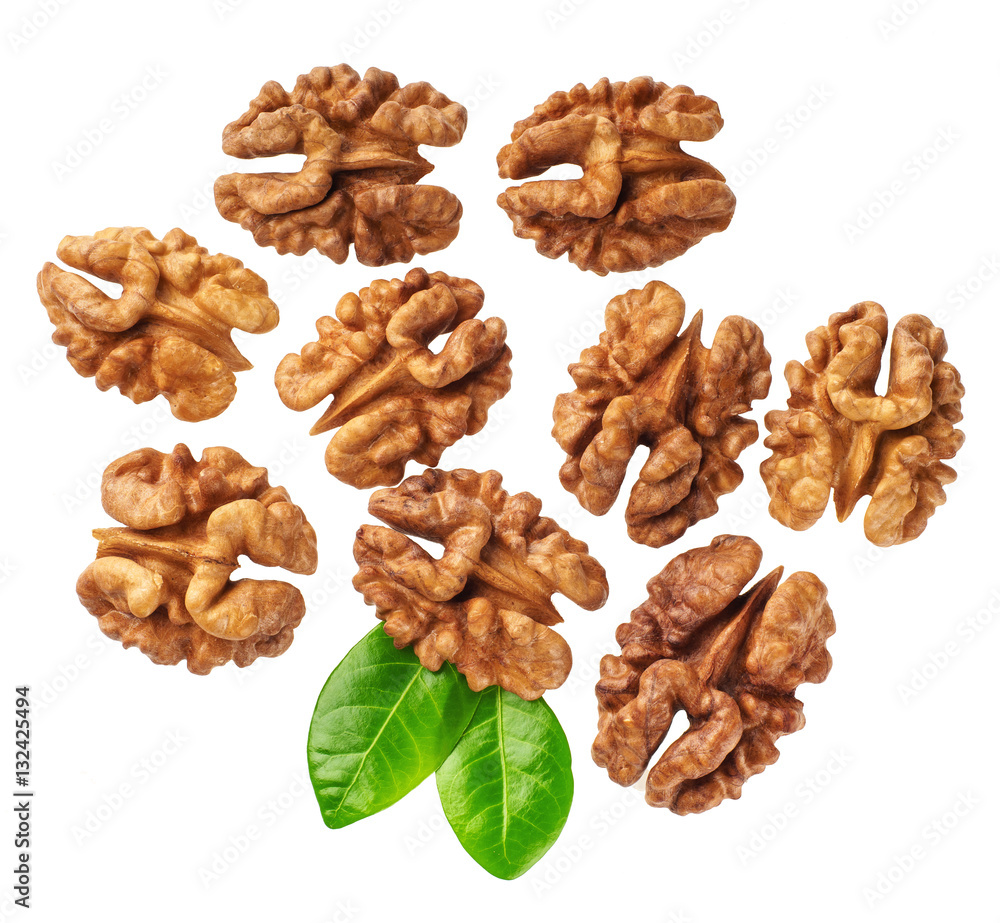 Kernel walnut isolated, macro shot Kernel walnut isolated, macro shot