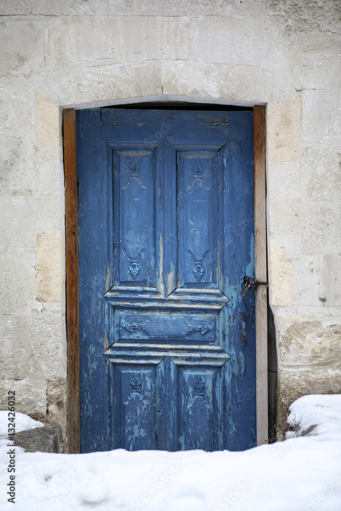 Snowy Blue Wood Door