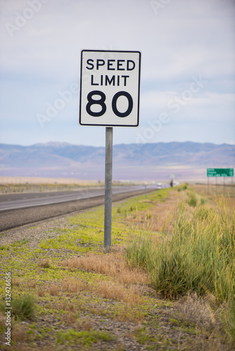 Speed limit 80 sign along highway