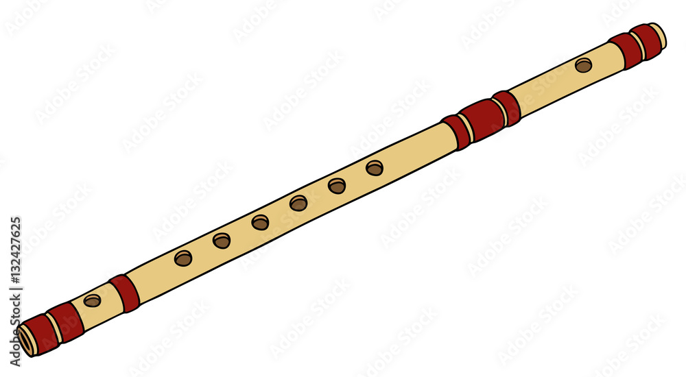 Hand drawing of a classic bamboo flute Hand drawing of a classic bamboo flute