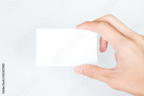 man Hand Hold Business Card - On White Background