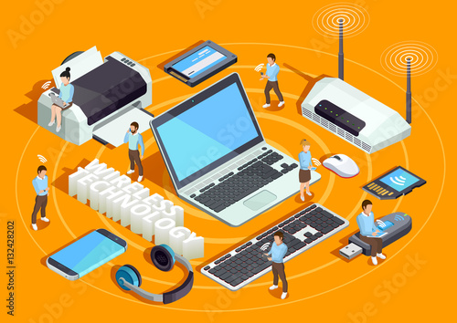 Wireless Technology Isometric Composition Poster 