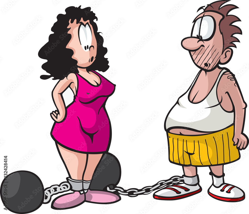 Ball and Chains Cartoon Man and Woman with ball and chain attached