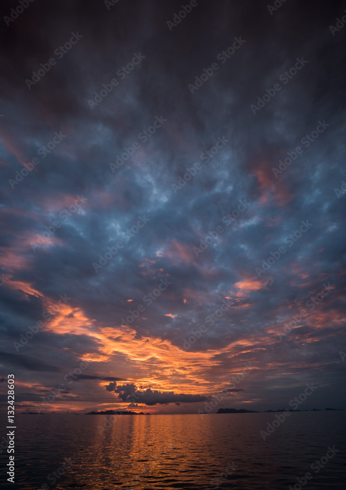 Colorful beautiful evening sunset above the sea in Thailand