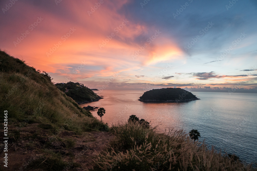 Colorful beautiful sunset from Prom Thep Cape viewpoint, Thailand