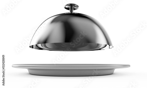 Cloche on plate isolated on white 3d render