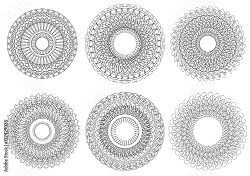 Circular geometric element(s),  rotating radiating shapes on whi