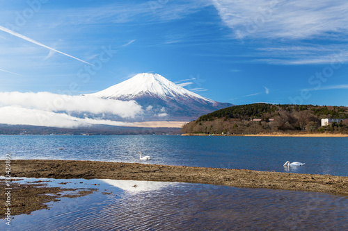 Mt.Fuji and Lake Yamanakako.The shooting location is Lake Yamanakako, Yamanashi prefecture Japan.
