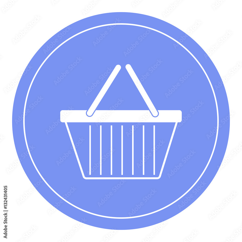 Shopping cart icon, shopping basket with handles design, trolley icon. Blue circle background. Shopping cart icon, shopping basket with handles design, trolley icon. Blue circle background.