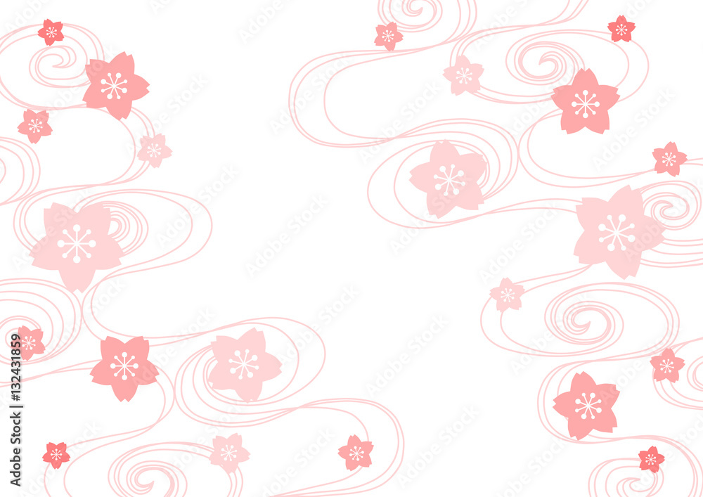 桜と流水模様の背景イラスト
