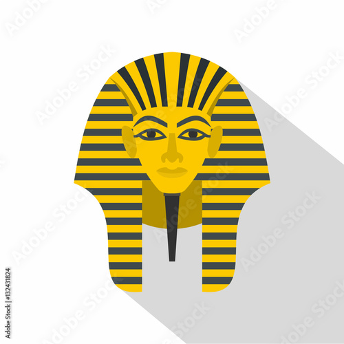 Egyptian golden pharaohs mask icon, flat style