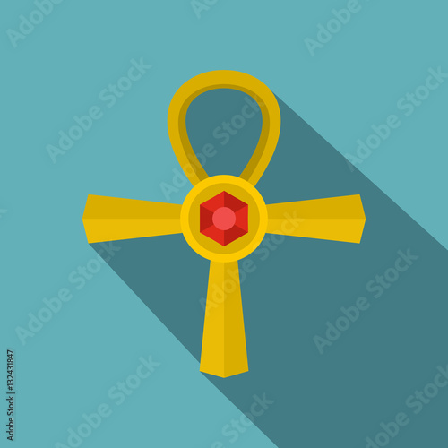Golden Ankh symbol icon, flat style