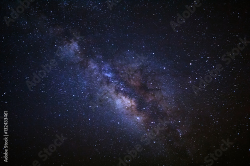Milky Way Galaxy, Long exposure photograph.with grain