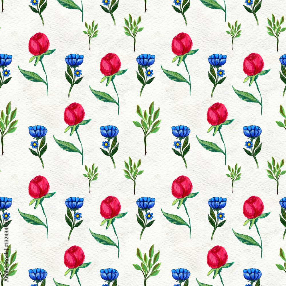 Seamless pattern with flowers and leaves