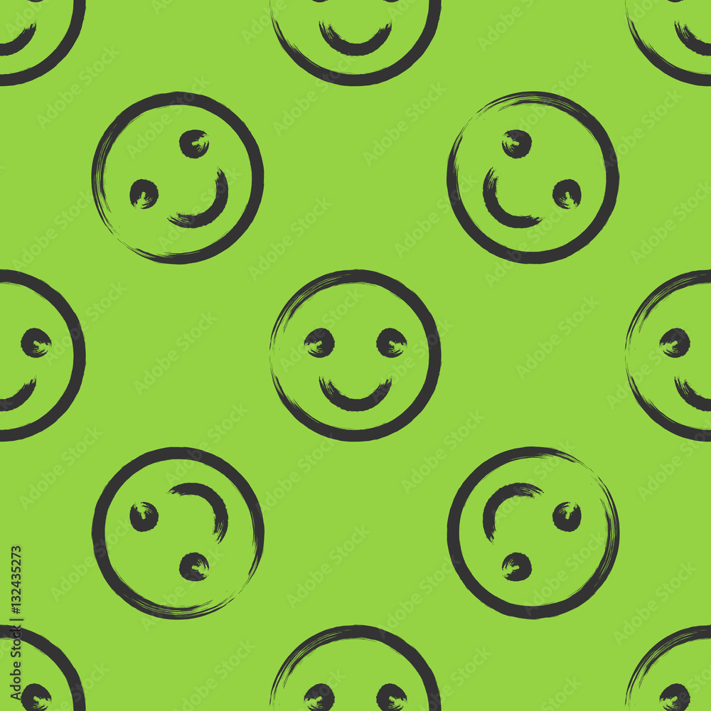 Smiley face drawn with a brush. Seamless pattern. Green, black. Stock ...