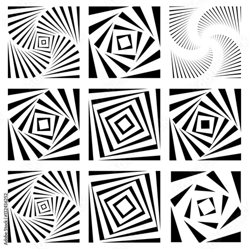 Monochrome spiral, twirl element. Geometric rotating shape.