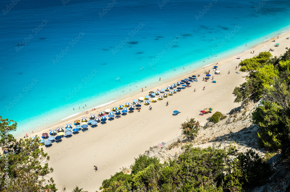 Egremni beach, Lefkada island, Greece. Large and long beach with turquoise water.