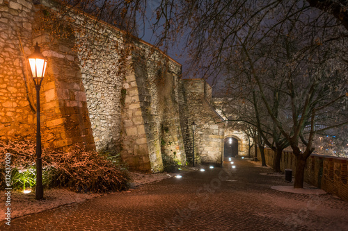 Sigismund Gate on a winter night  main entrance to Bratislava Castle hill