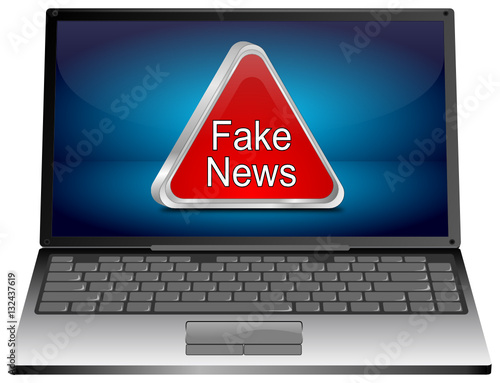 Laptop Computer with Fake News warning sign - 3D illustration