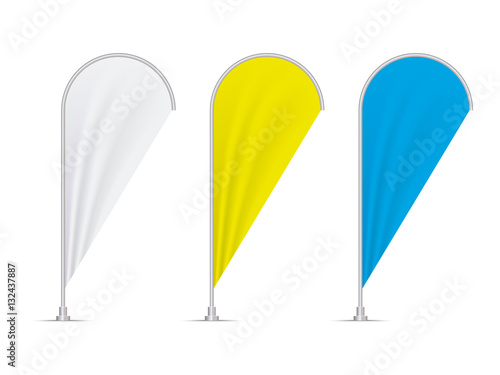 set of blank colored teardrop flags isolated on white background