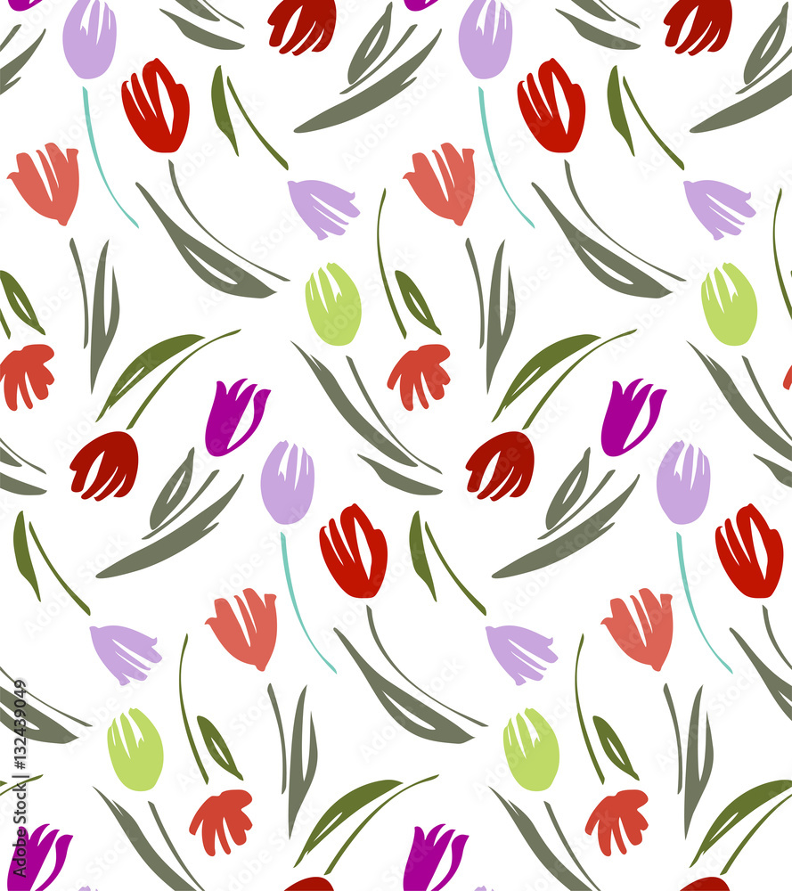 Floral seamless background pattern with tulips. Spring flowers blossom vector illustration hand drawn. Floral seamless background pattern with tulips. Spring flowers blossom vector illustration hand drawn.