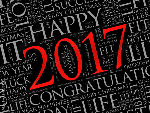 2017 year greeting word cloud collage, Happy New Year celebration greeting card