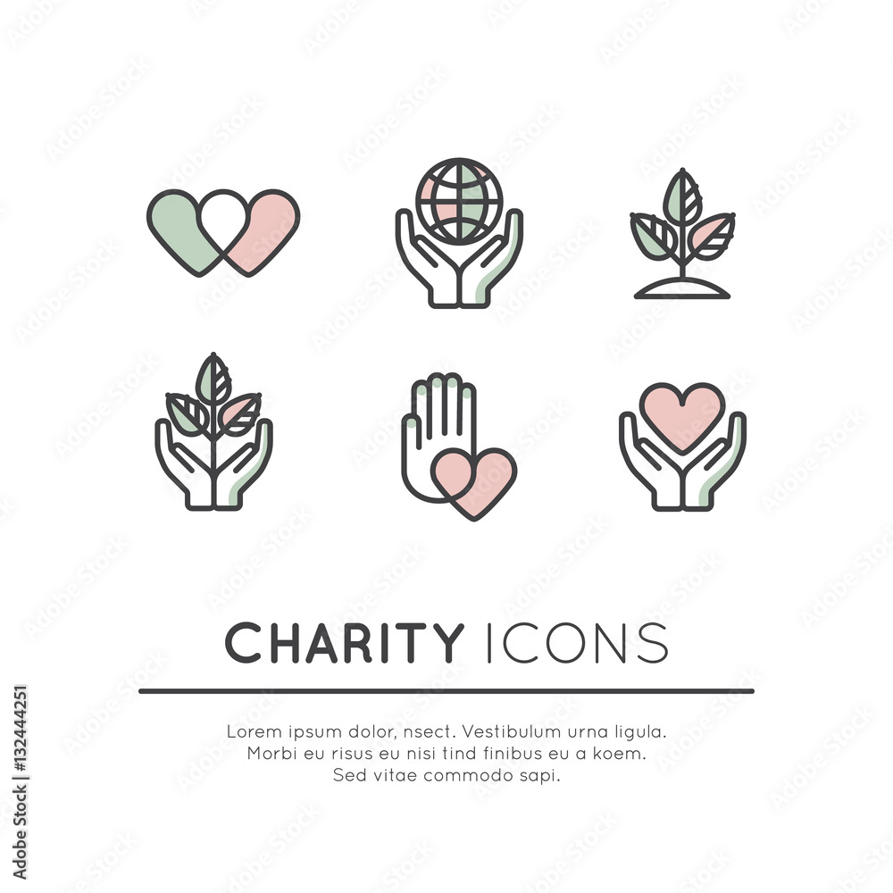 Vector Illustration Icon Set of Graphic Elements for Nonprofit