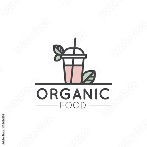Vector Simple Icon Style Illustration Logo for Organic Shop or Market  Minimal Simple Badge with Leafs and gresh Smoothie Drink