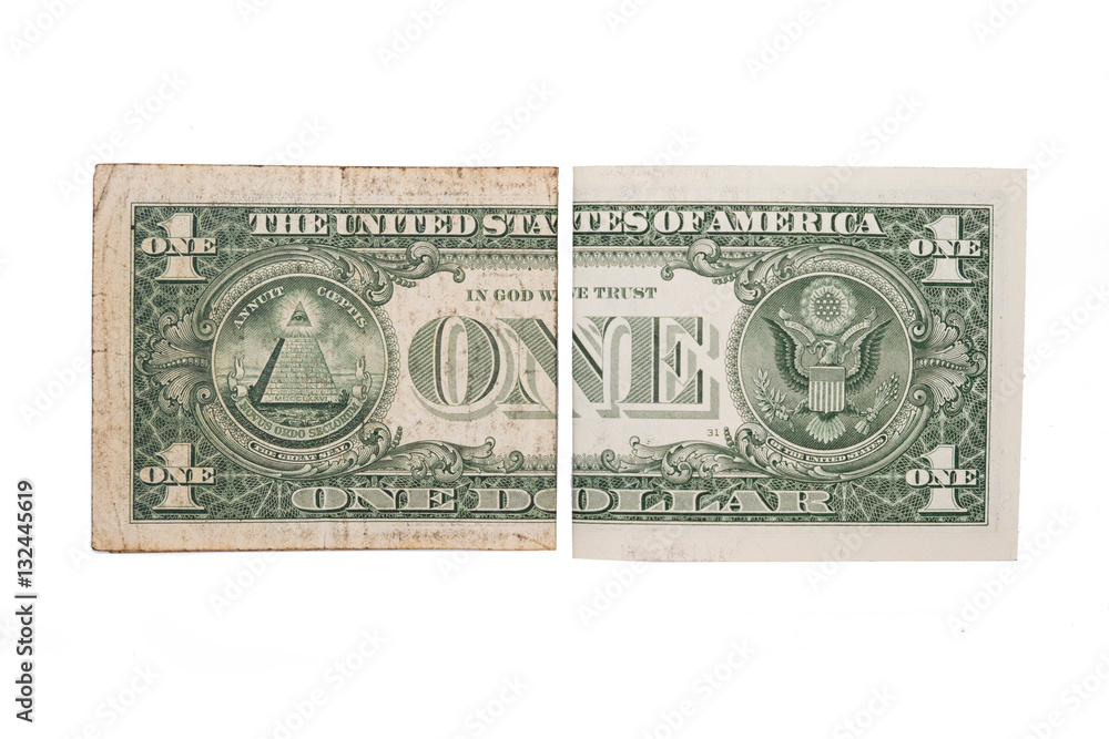 Close up of one dollar isolate on white background. Close up of one dollar isolate on white background.