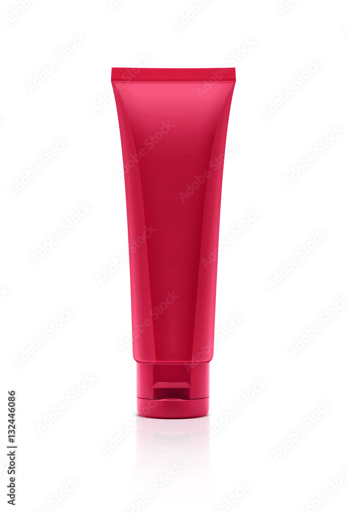 blank packaging red cosmetic plastic tube isolated on white blank packaging red cosmetic plastic tube isolated on white