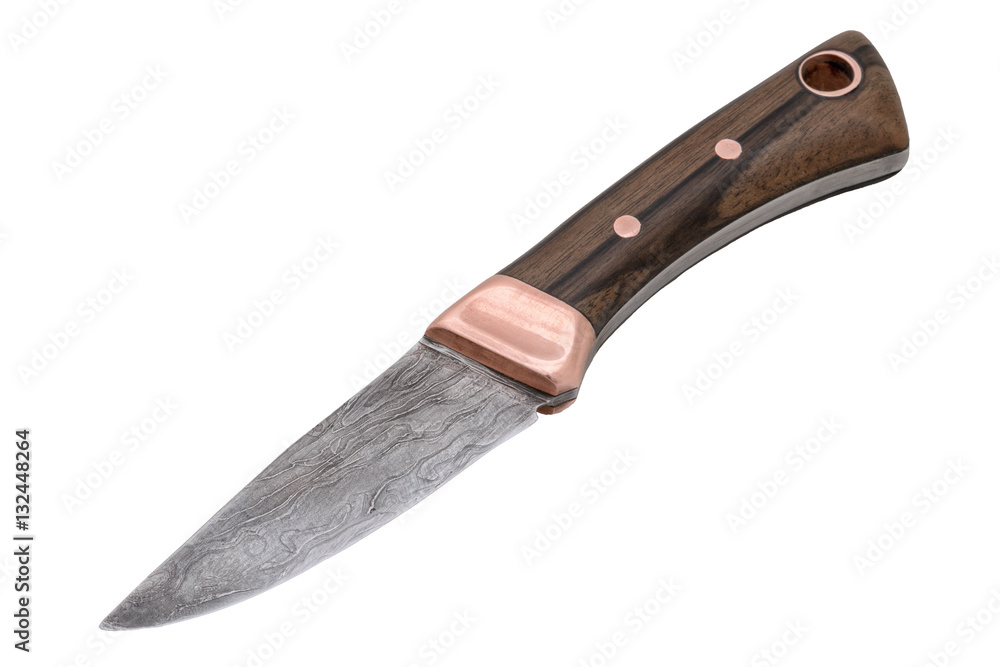 Hand-forged knife on a white background Hand-forged knife on a white background